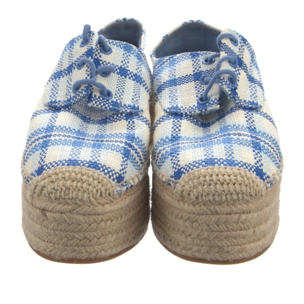 Tory Burch Blue and white plaid platform espadrille shoes 7.5